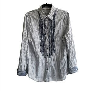 MAX VOLMARY Diamonds And Pearls
Blue & White Striped Button Shirt Blouse 14